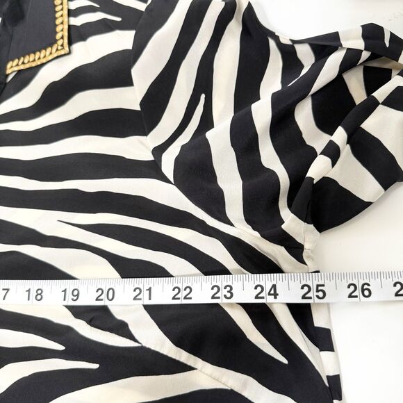 Linea Louis Dell’Olio 1X Silk Zebra Print Gold Trim Button Shirt Long Sleeve Top - Picture 9 of 11